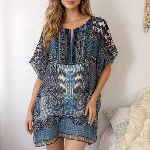 Hale Bob Blue Paisley & Ikat Short Tunic dress size large